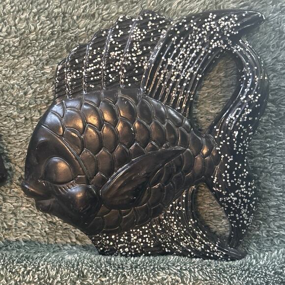 1954 Miller Studios Chalkware Kissing Fish Plaster Black and Sparkly MCM - Picture 5 of 14